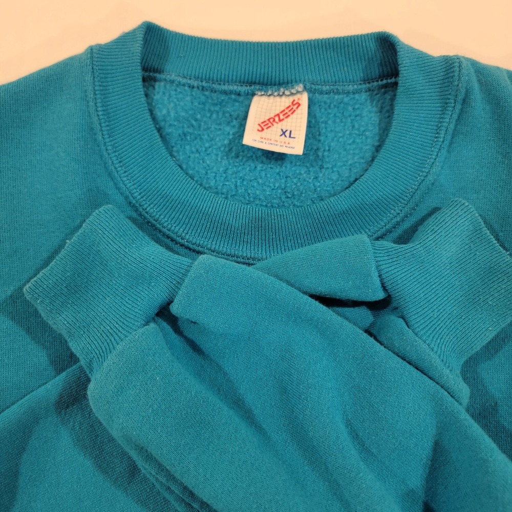 Vintage 90 JERZEES‎ Blank Mens Sweatshirt Crewneck Blue Turquoise Size XL USA